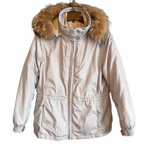 Calvin Klein 3-in-1 Down Jacket Real Fur Trim Removable Liner Women Large Blue